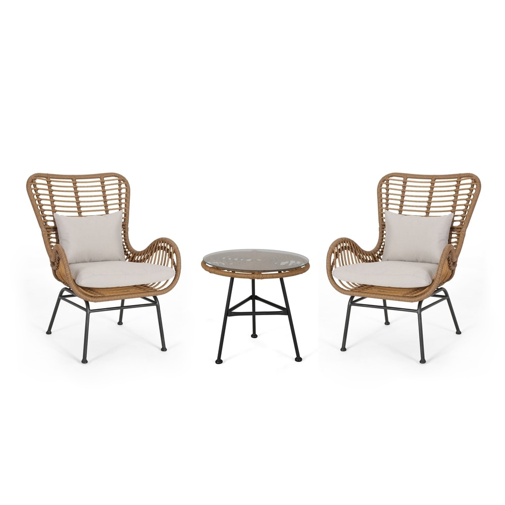 Acuna Outdoor 3 Piece Wicker Chat Set With Cushions By Christopher Knight Home