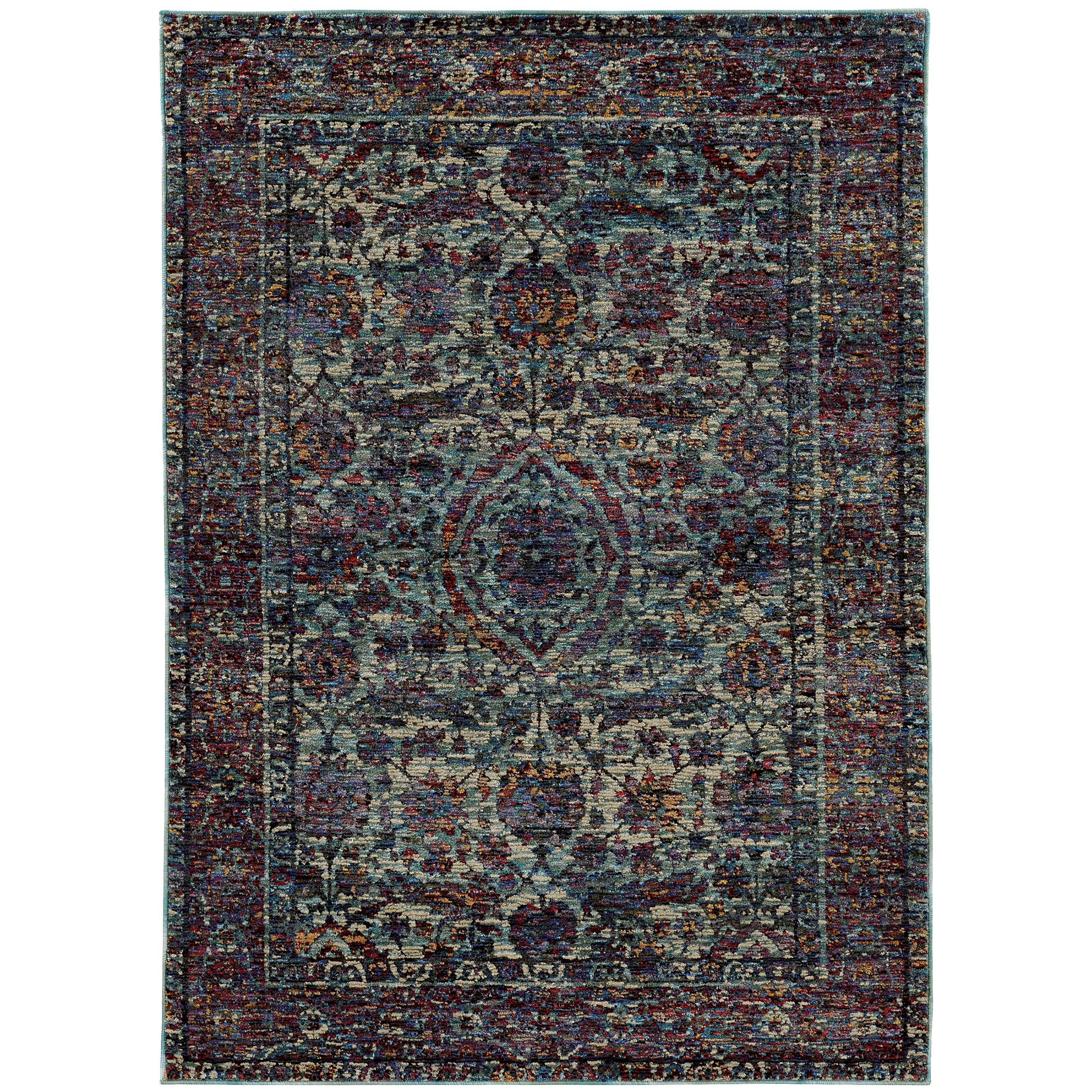 Bordered Floral Traditional Blue Purple Area Rug 710 X 1010