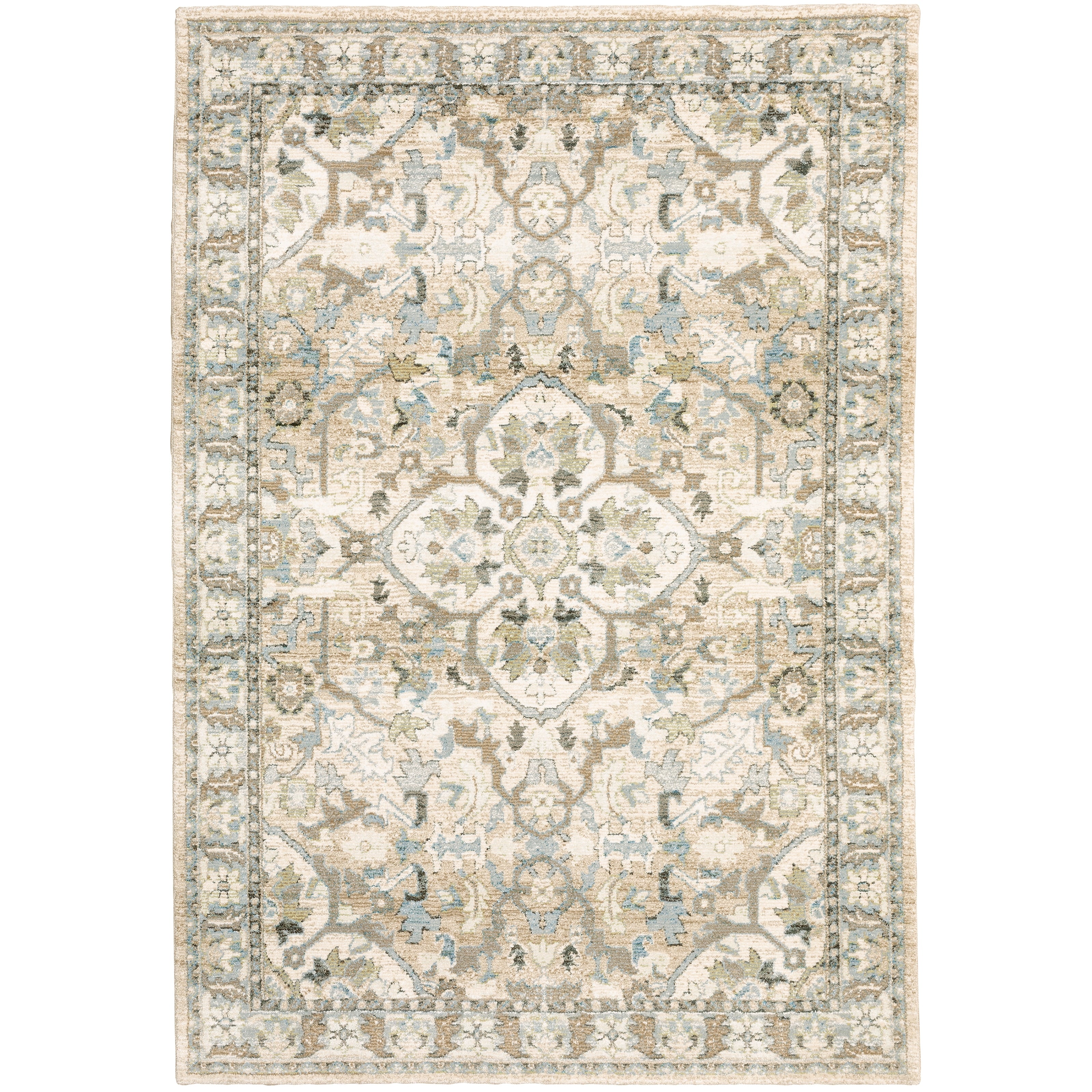 Adalynn Dsitressed Medallion Beige Ivory Area Rug