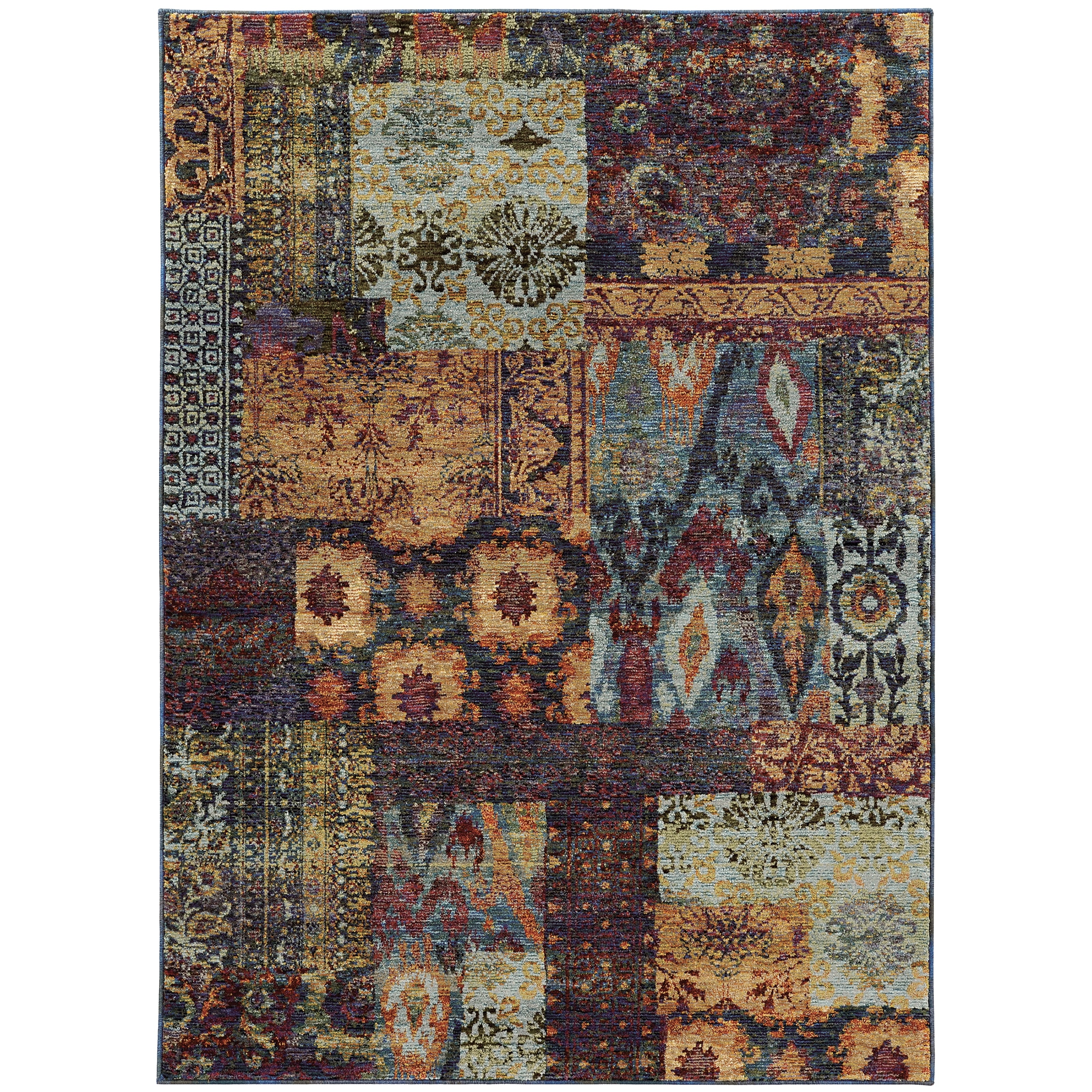 Patchwork Ikat Multi Blue Area Rug 53 X 73