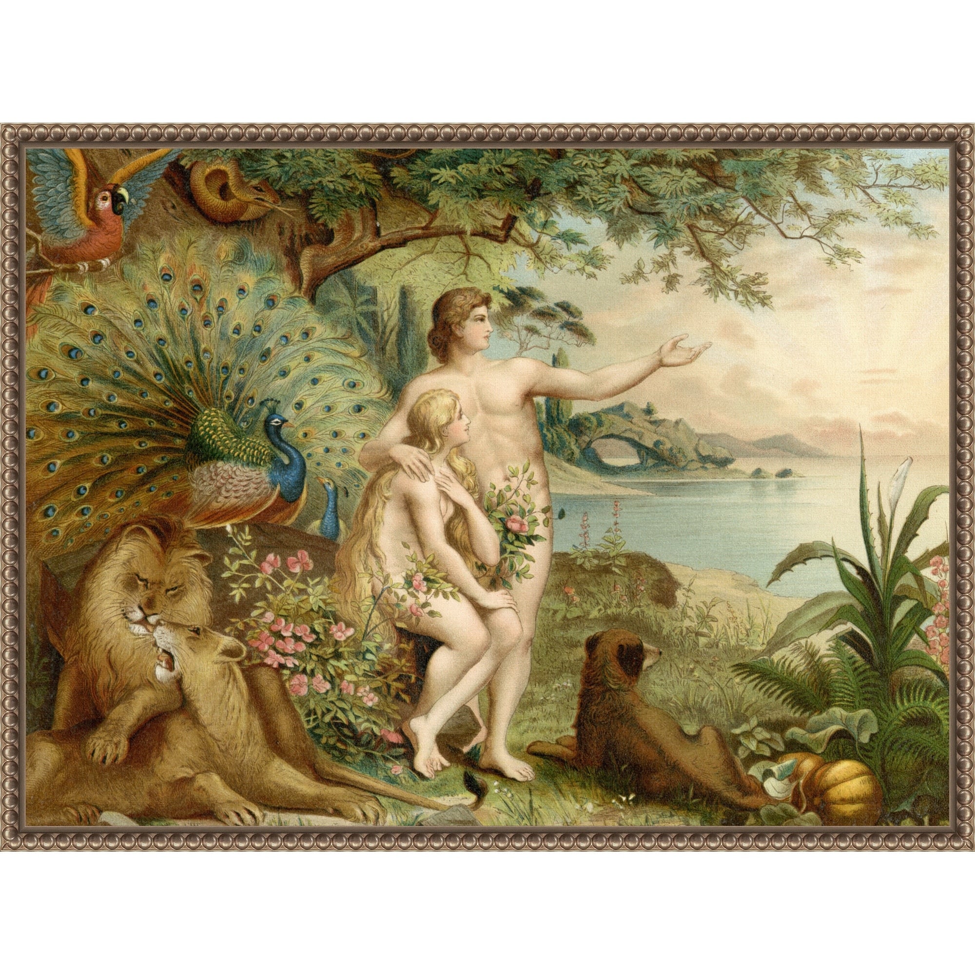 Adam And Eve In Paradise By Heinrich Jenny Framed Canvas Wall Art Print