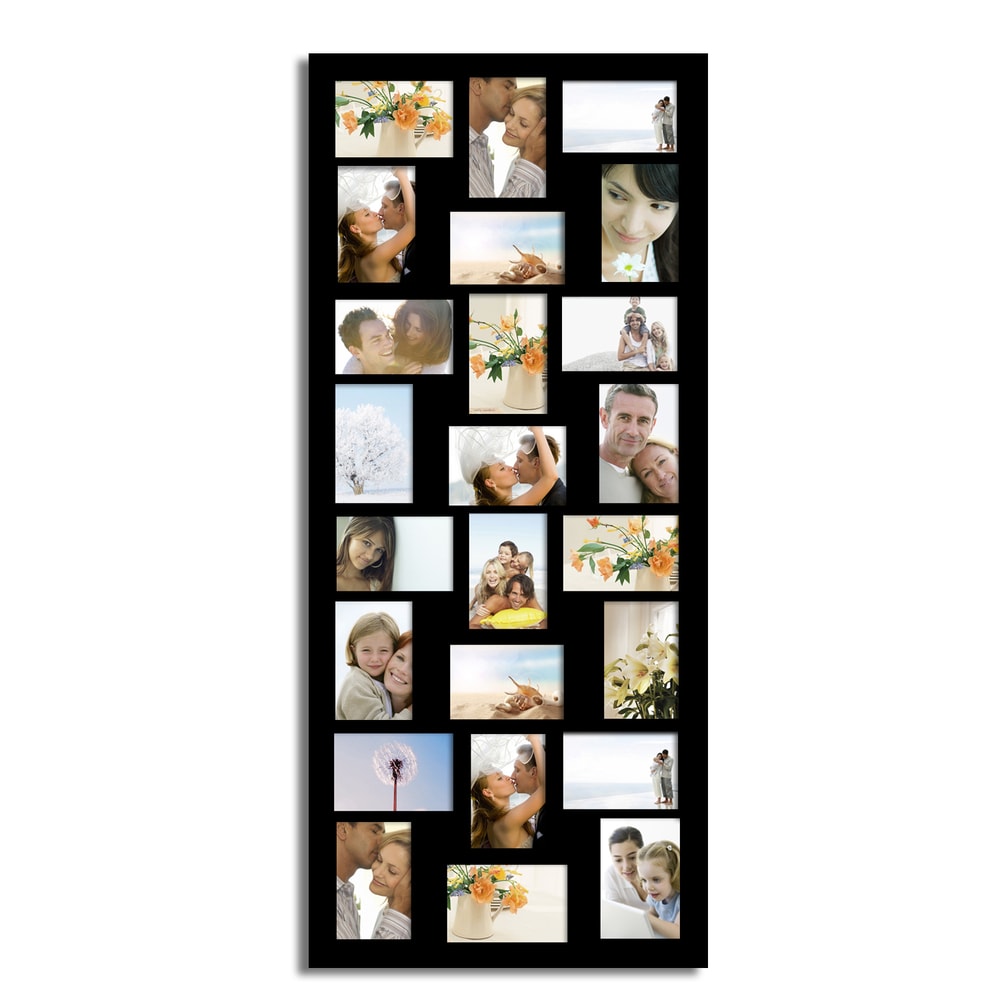 Adeco Decorative Black Wood Wall Hanging Picture Photo Frame With 24 4X6 Inch Openings