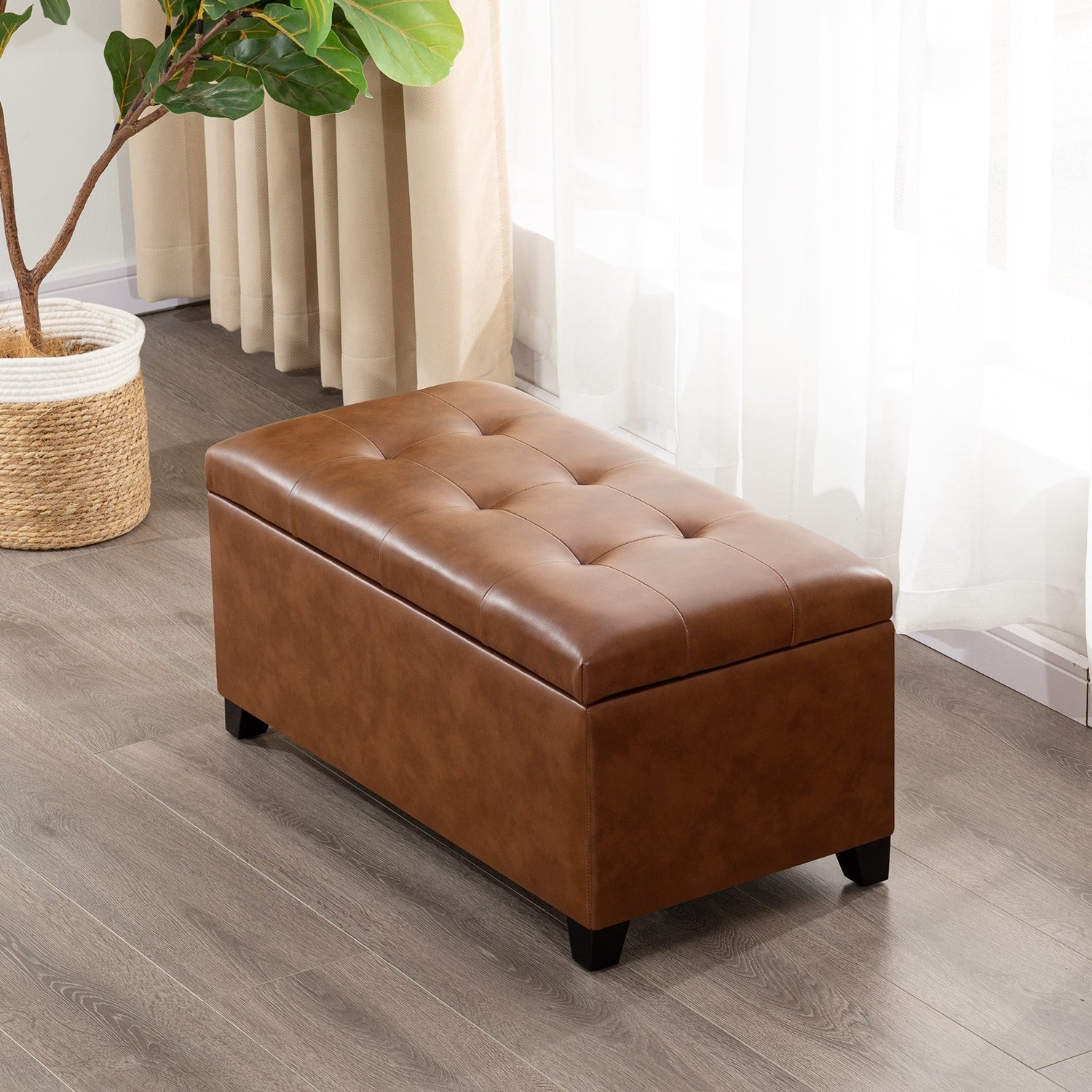 Adeco 31 Faux Leather Tufted Storage Ottoman Bench 30.7 X15.5 X15.1