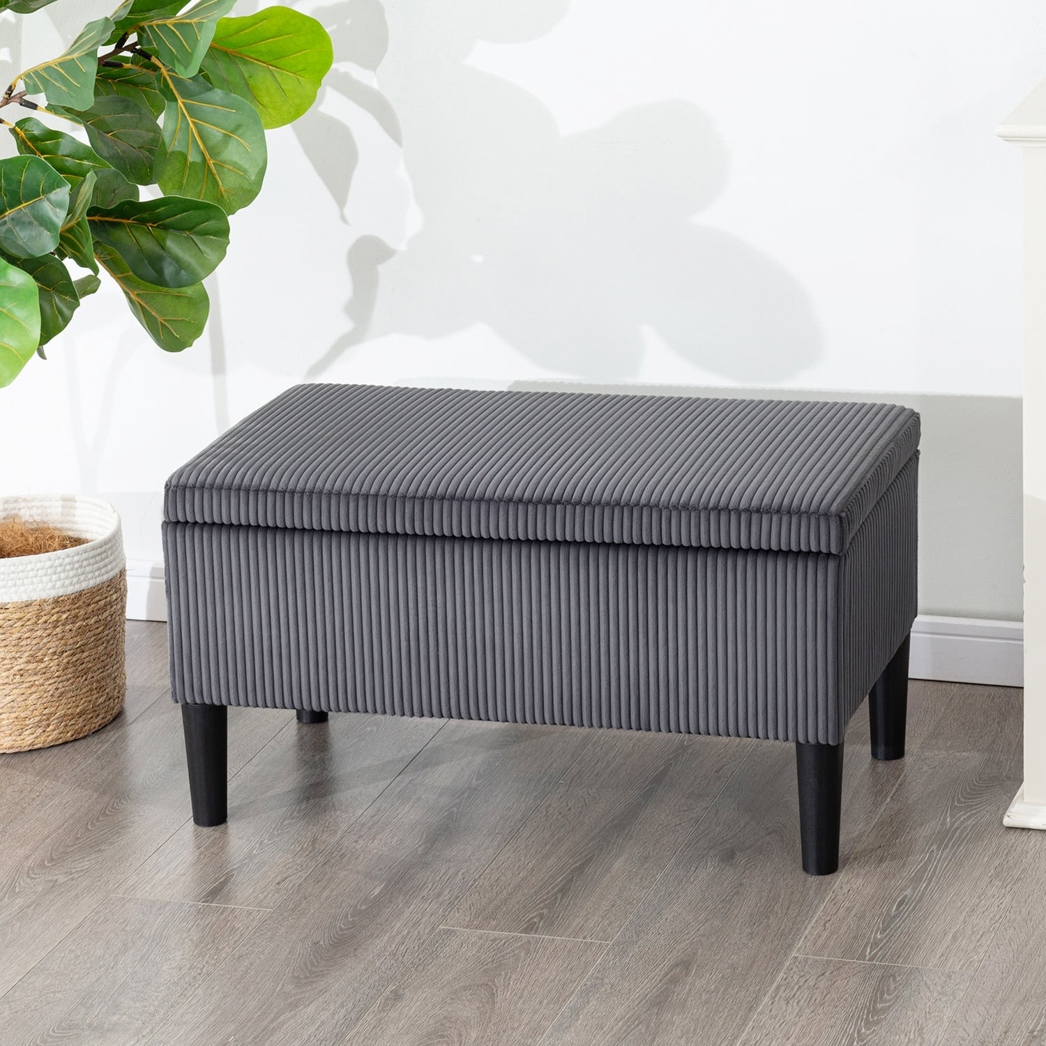 Adeco 32 Upholstered Storage Ottoman Bench With Corduroy Fabric 31.7 X15.9 X17.5