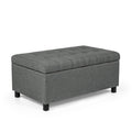 Adeco Classic Rectangular Tufted Fabric Ottoman Bench With Large Storage 35 X21 X16 Gray