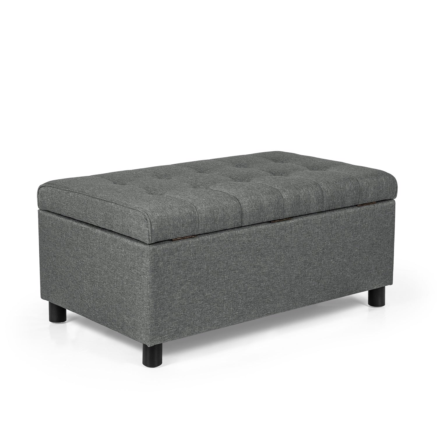 Adeco Classic Rectangular Tufted Fabric Ottoman Bench With Large Storage 35 X21 X16 Gray