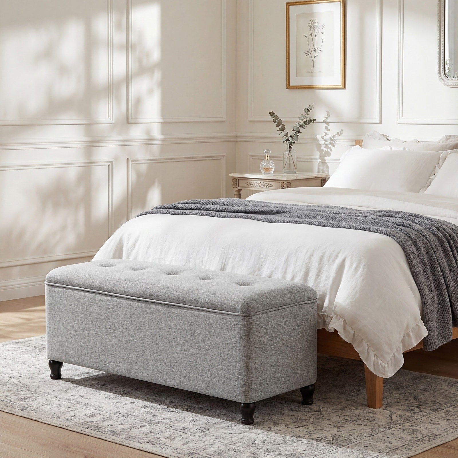 Adeco 41 Rectangle Linen Storage Ottoman Bench For Living Room 41.3 X17.3 X19.1