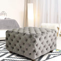 Adeco Ft0275 Gray Square Tufted Fabric Bench Footstool With Wood Legs Ottomans Storage Ottomans Gray