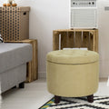 Adeco Fabric Cushion Round Storage Ottoman Footstool Height 17 Inches Strudy Round Flax Yellow