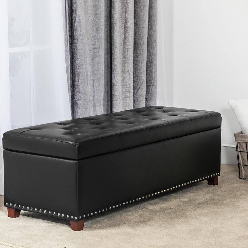 Adeco Faux Leather 47 By 17 Ottoman Bench Storage And Nailhead Trim