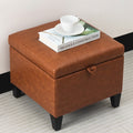 Adeco Square Faux Leather Storage Ottoman With Tufted Flip Top 18X18X15 Black