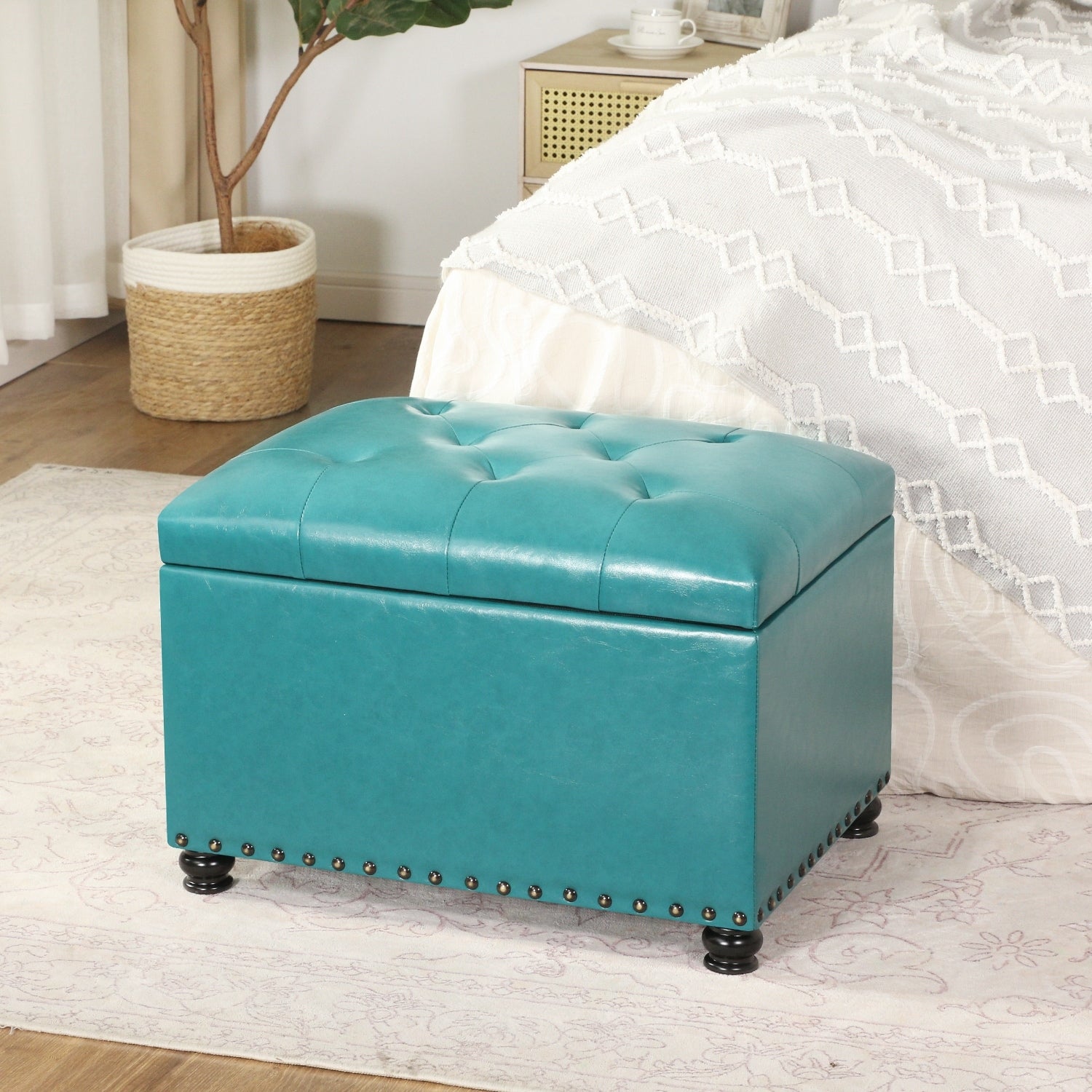 Adeco High End Classy Tufted Accents Rectangular Storage Bench Ottoman Footstool