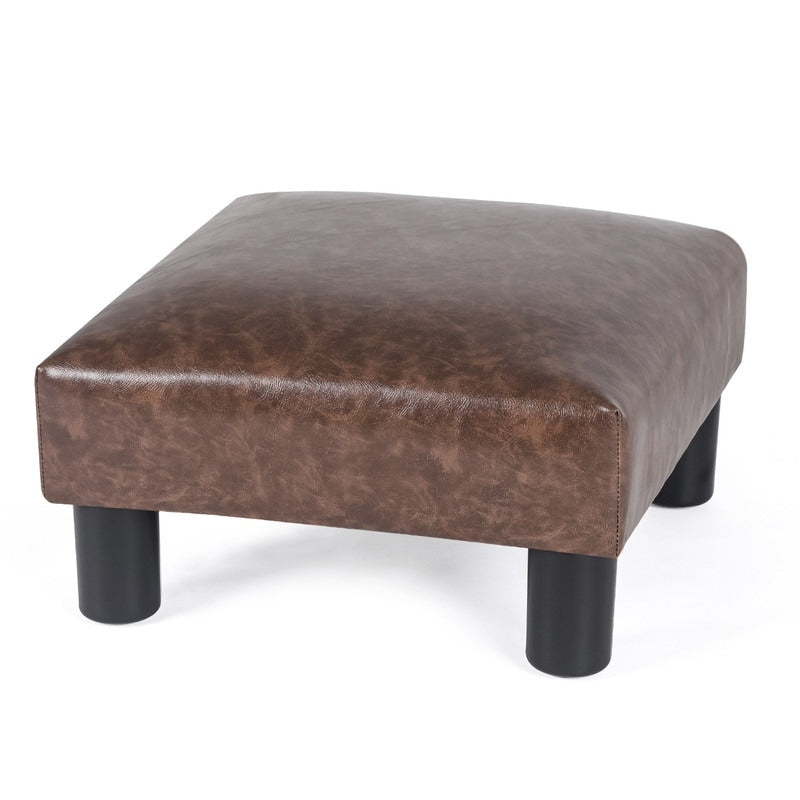 Adeco Ottoman Footstools Brown Distressed Faux Leather Foot Rest.