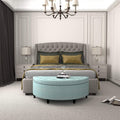 Adeco Modern Fabric Half Moon Storage Ottoman Bench 44 X19 X17.5 Pastel Blue
