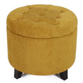 Fabric Cushion Round Button Tufted Lift Top Storage Ottoman