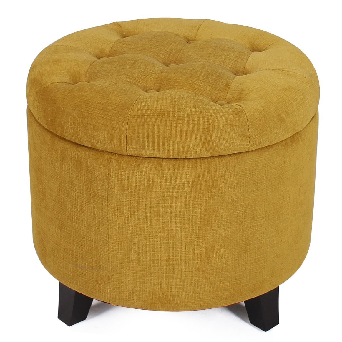 Fabric Cushion Round Button Tufted Lift Top Storage Ottoman