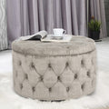 Adeco Round Velvet Storage Ottoman Button Tufted Footrest Stool.