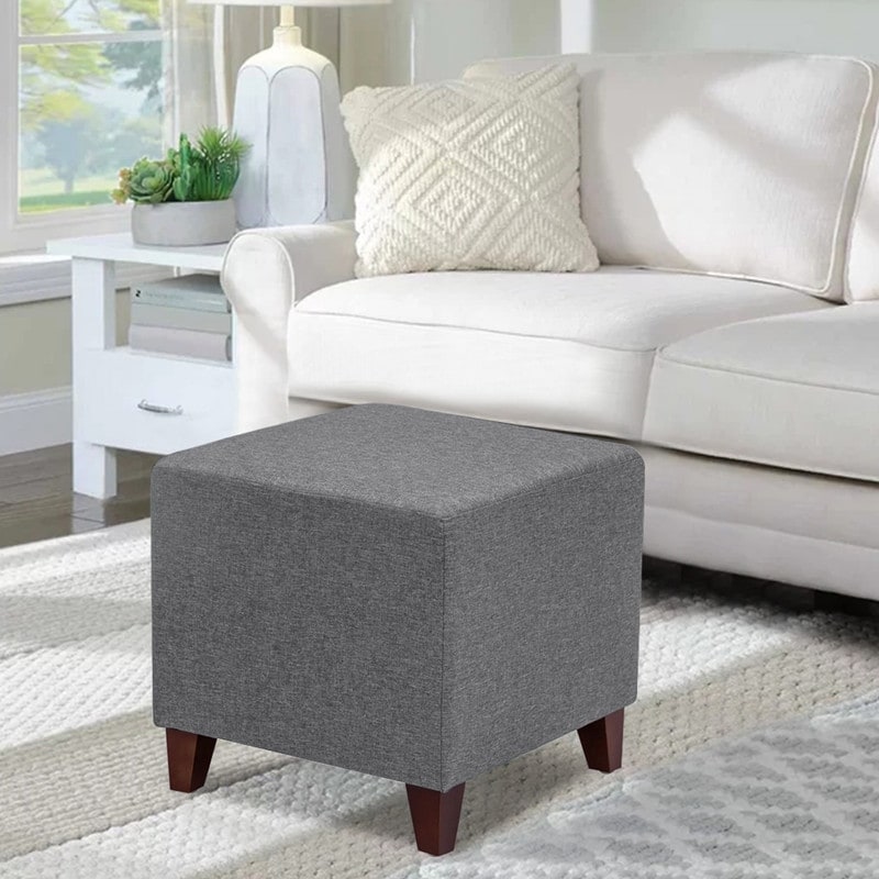 Adeco Simple British Style Cube Ottoman Footstool 16X16X16 Heather Gray