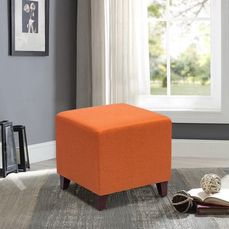 Adeco Simple British Style Cube Ottoman Footstool 16X16X16 Passionate Orange