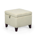 Adeco Square Fabric Storage Ottoman With Tufted Flip Top 18X18X15 Rice White