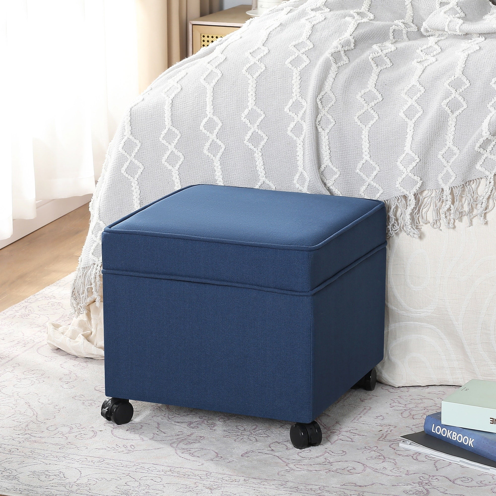 Copper Grove Dorado Square Blue Storage Ottoman