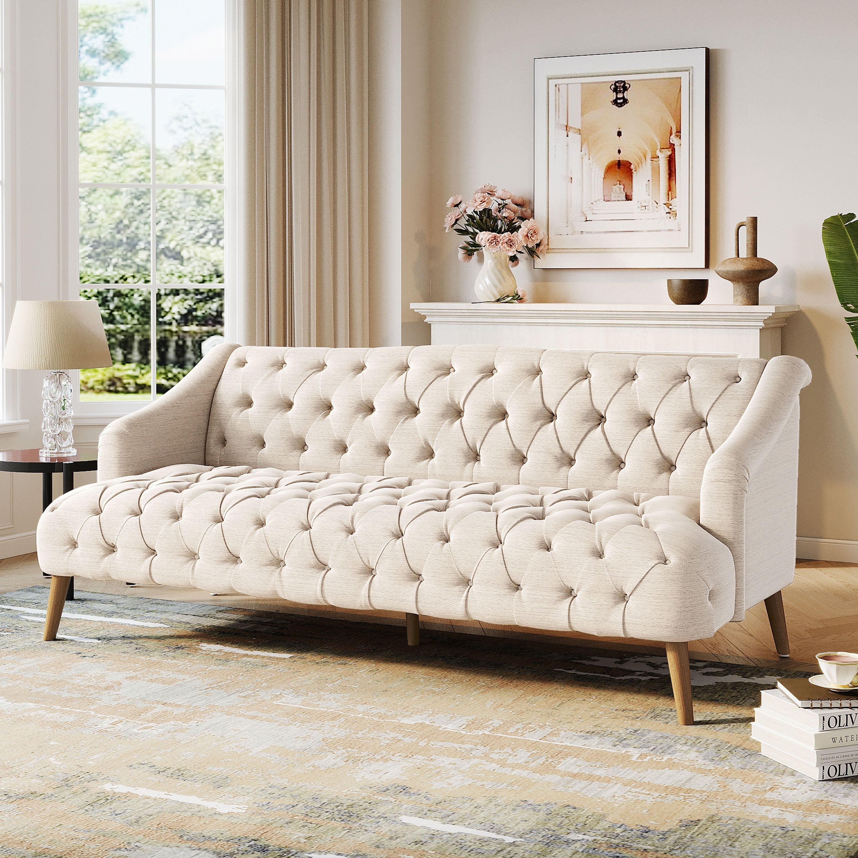 Adelia Contemporary 3 Seater Tufted Fabric Sofa By Christopher Knight Home