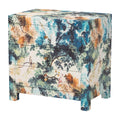 Adeline End Table With Printed Nature Motif 3 Drawer Storage Cabinet With Gold Knobs