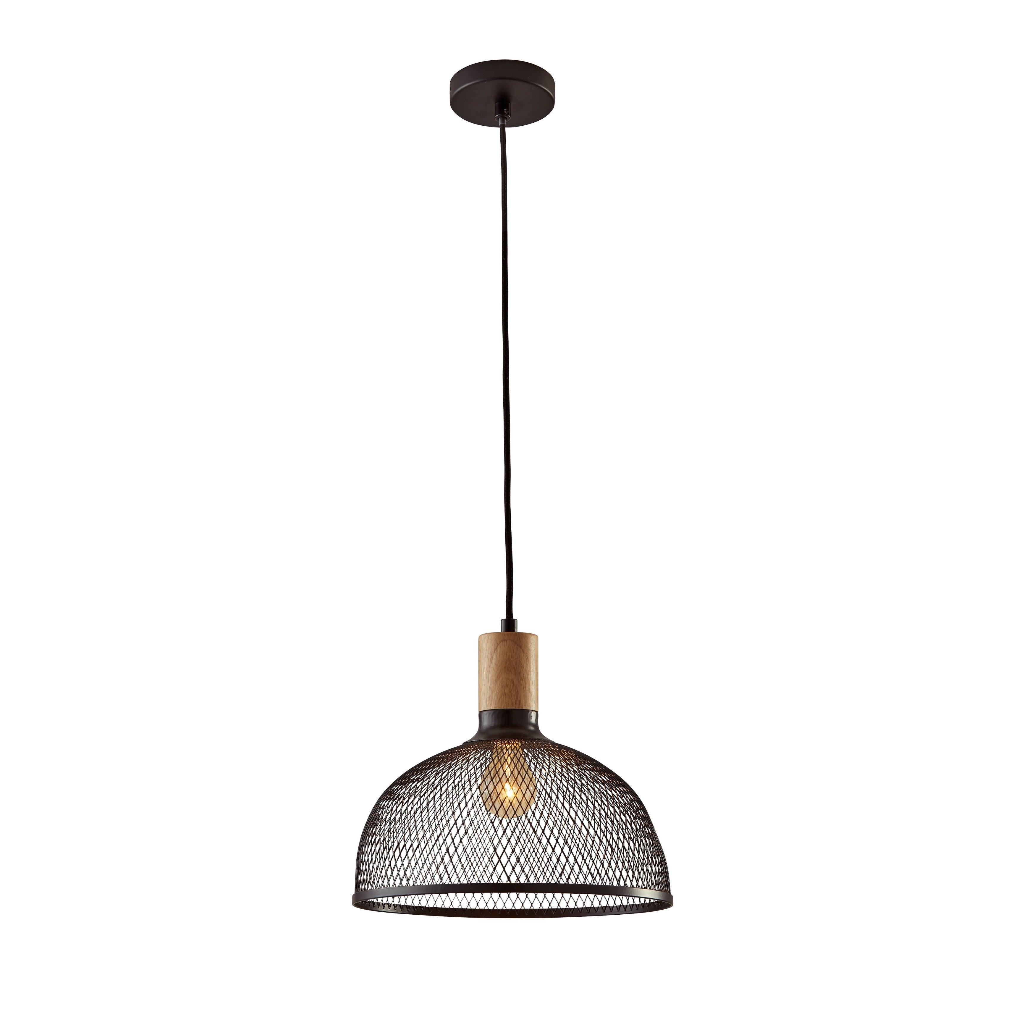 Carbon Loft Wiig Matte Black And Natural Rubber Wood Pendant Ceiling Light Large 13 Inch