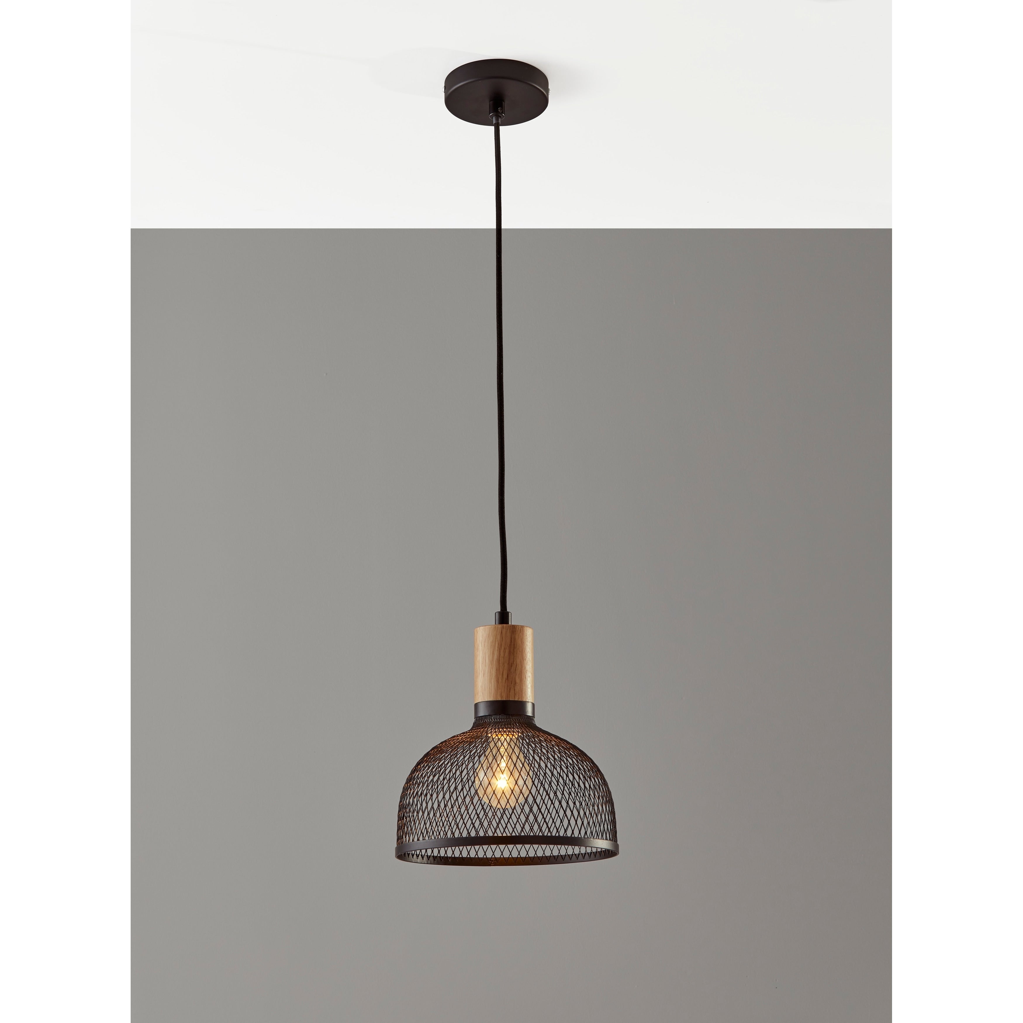 Carbon Loft Wiig Matte Black And Natural Rubber Wood Pendant Ceiling Light Small 10 Inch