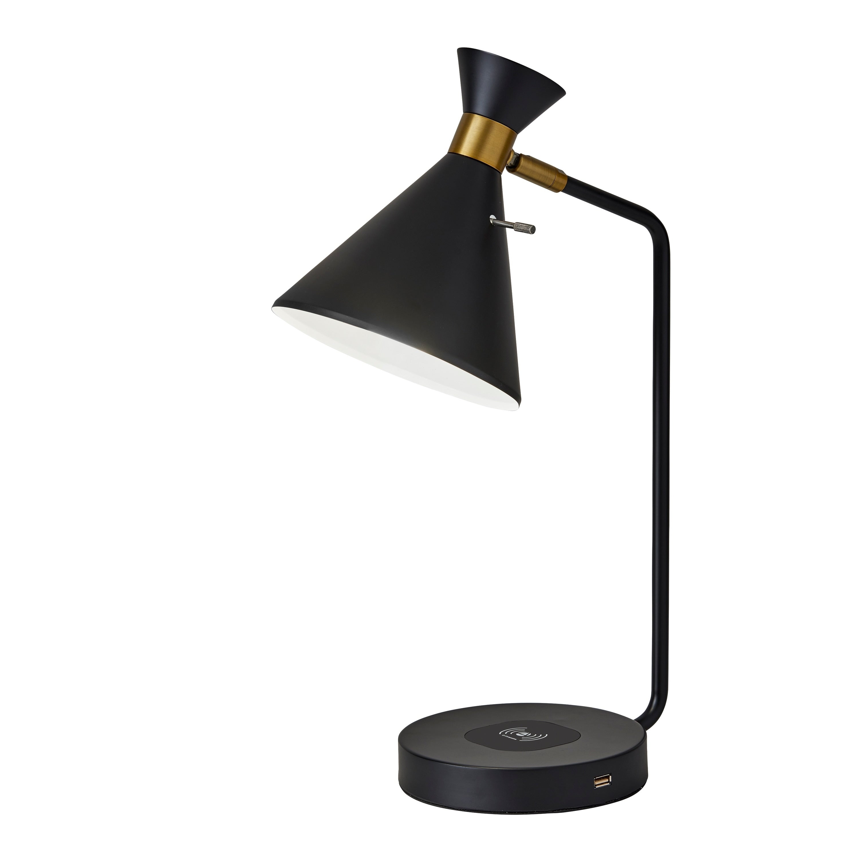 Adesso Maxine Matte Black Desk Lamp With Adessocharge Wireless Charging Pad