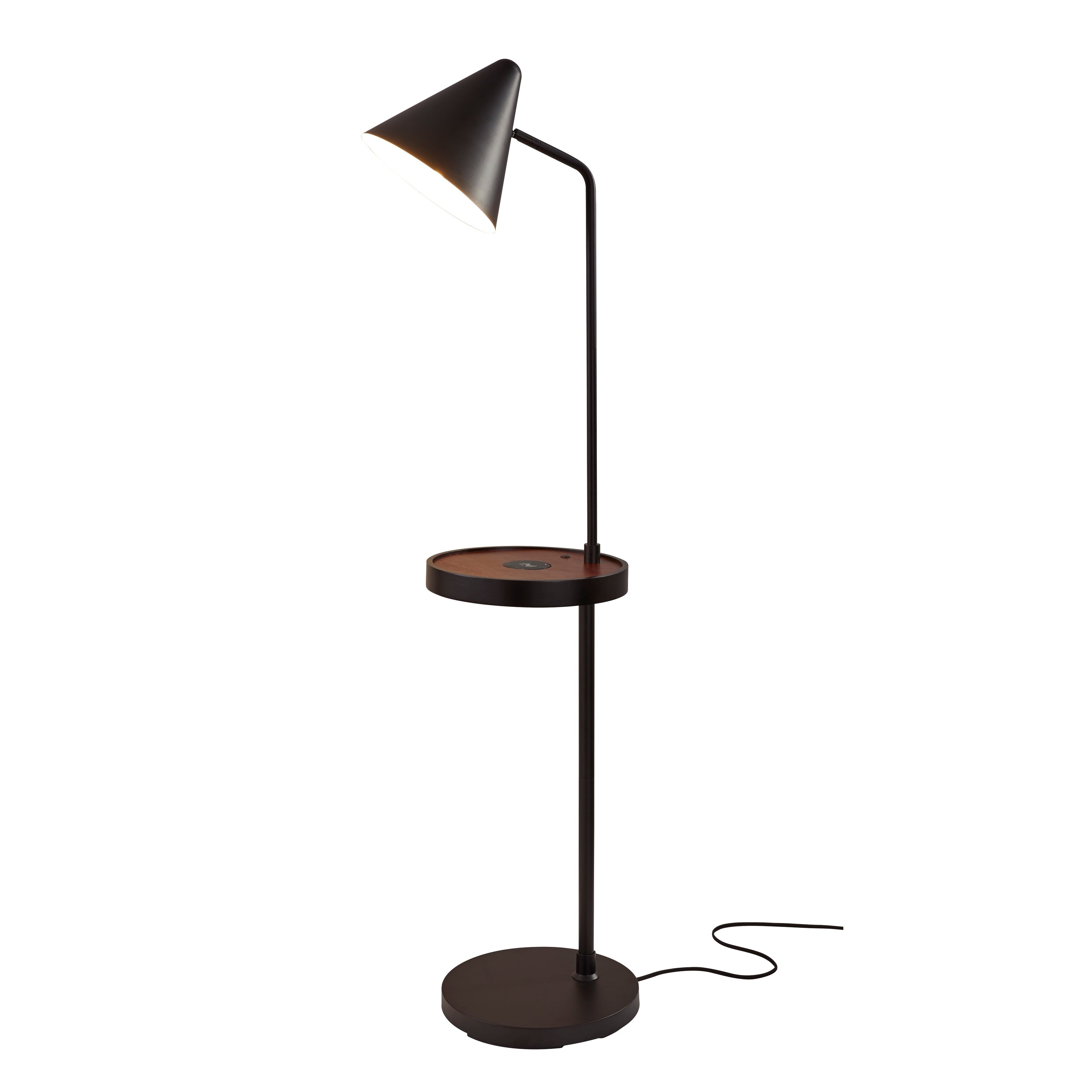 Carbon Loft Melville Matte Black And Walnut Task Shelf Floor Lamp