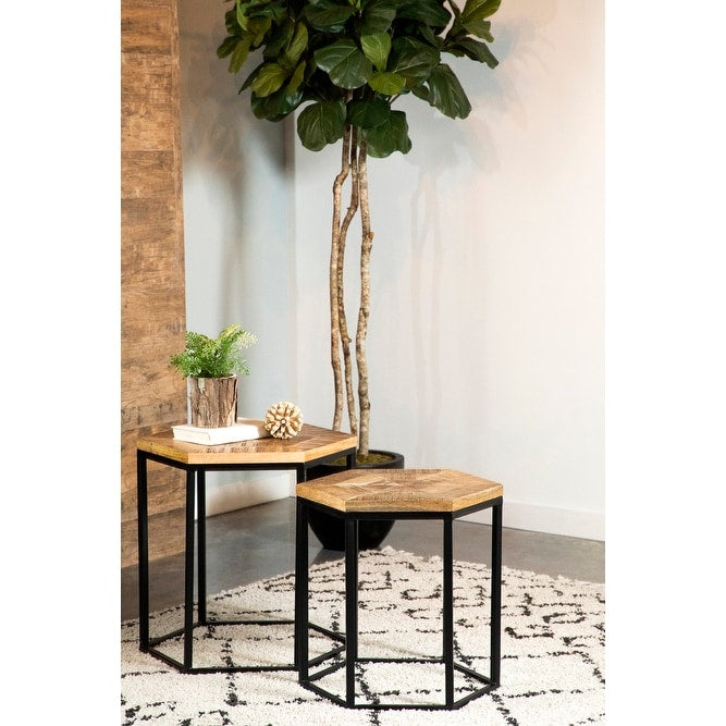 Natural And Black 2 Piece Hexagon Nesting Table
