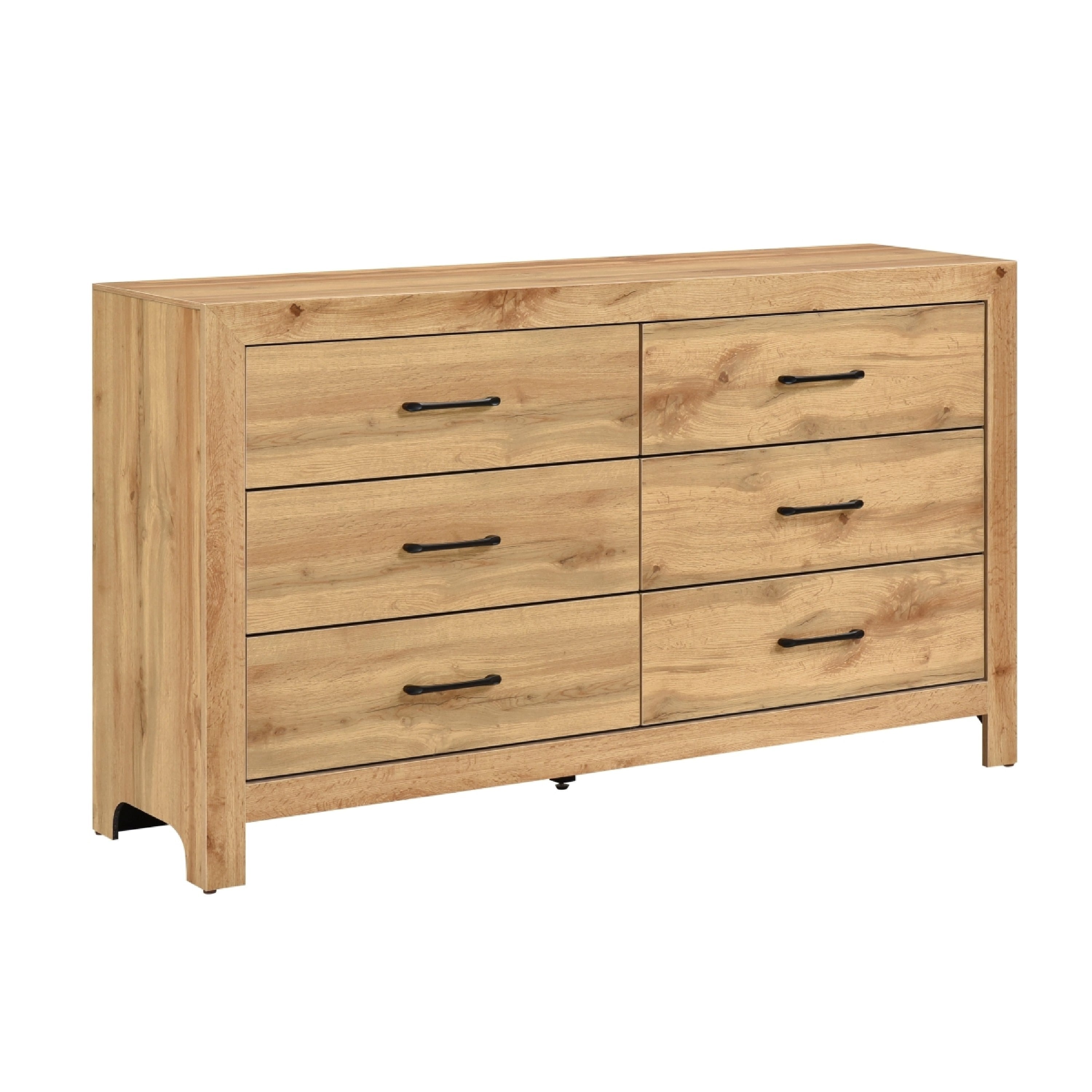 Adia Wide Dresser 6 Drawers With Black Nickel Handles Natural Brown