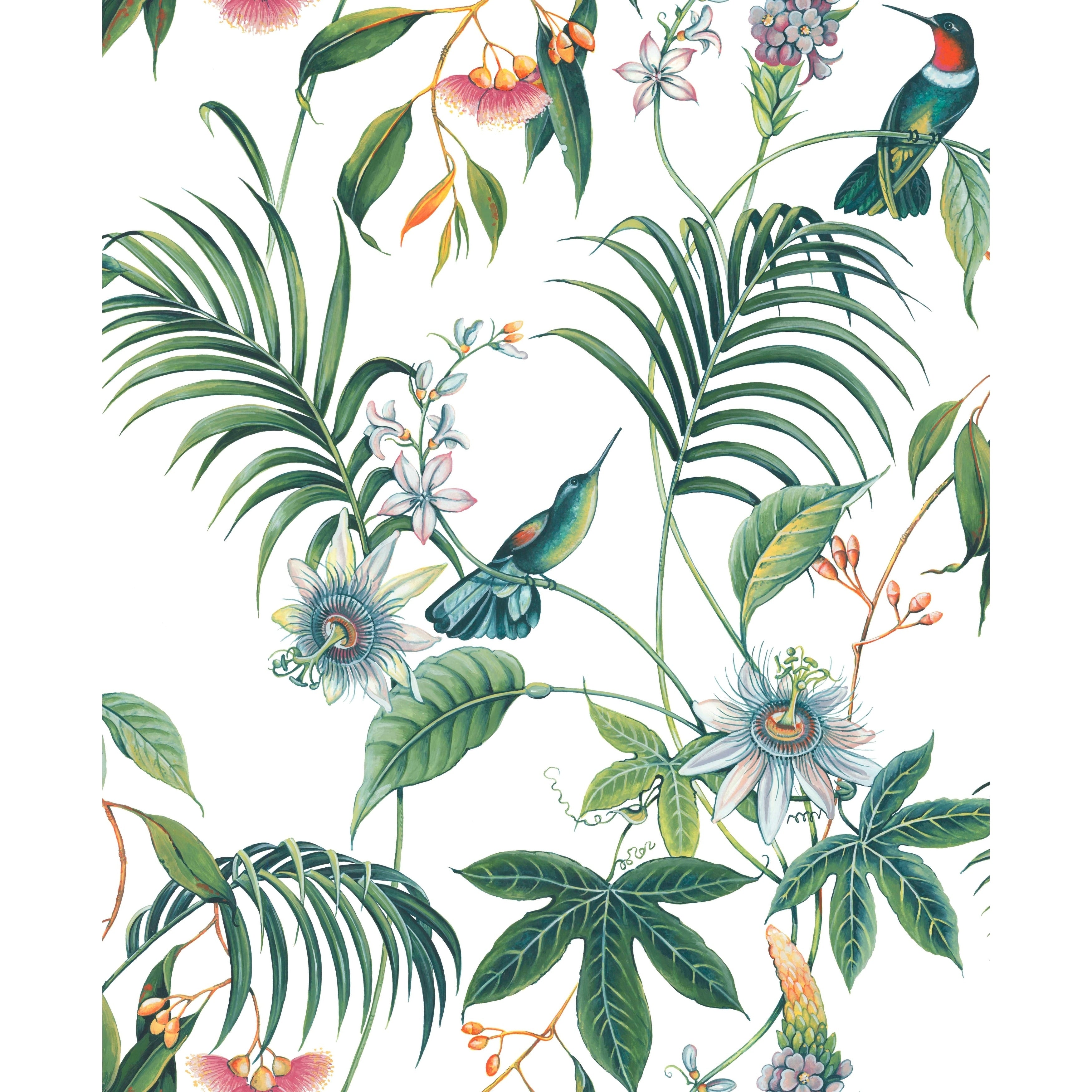 Adilah White Tropical Floral Wallpaper