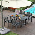 Adirondack Dining Set With Umbrella Hole Gray Patio Set With 4 Dining Chair And Rectangular Dining Table