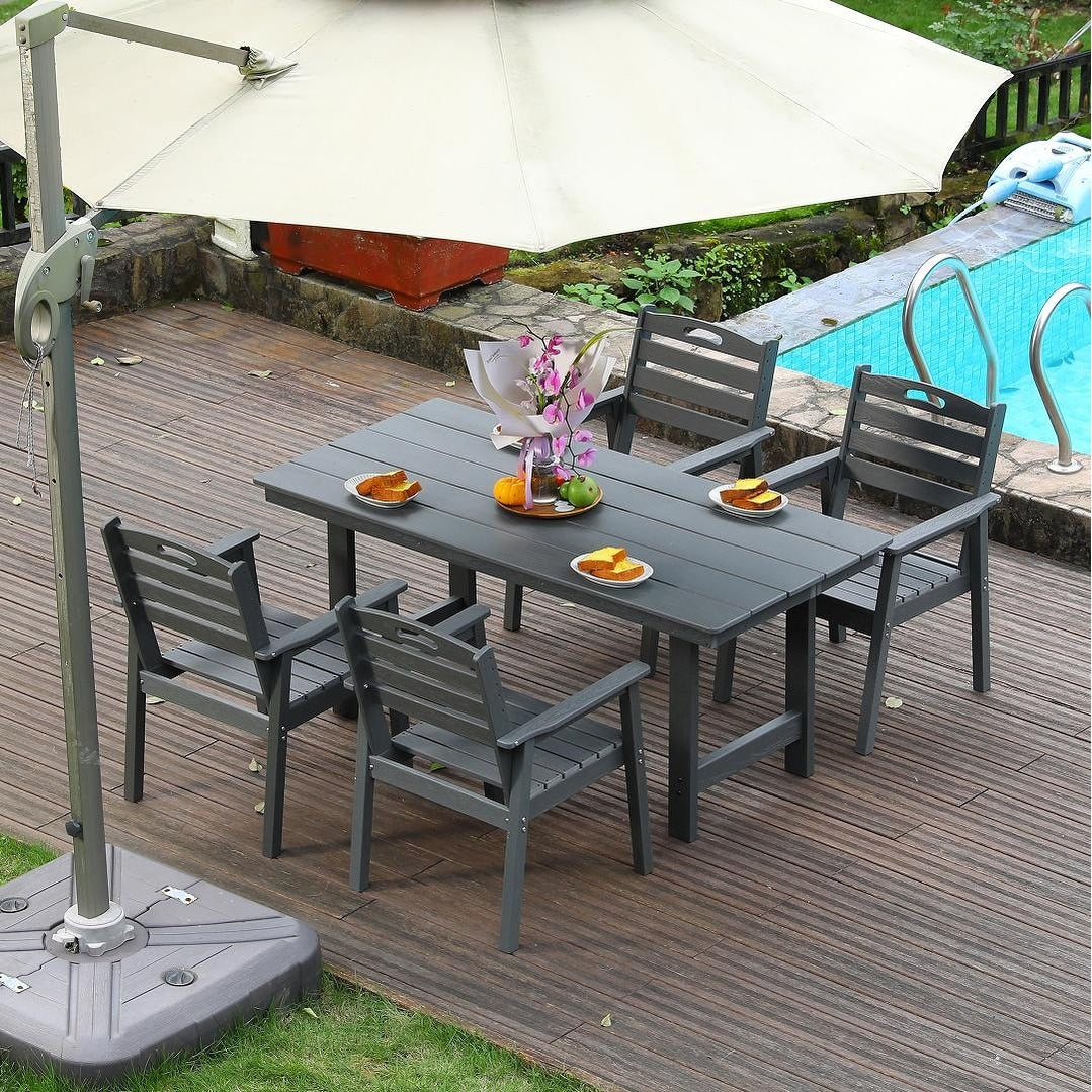 Adirondack Dining Set With Umbrella Hole Gray Patio Set With 4 Dining Chair And Rectangular Dining Table