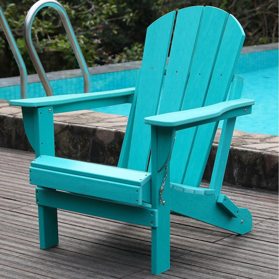 Adirondack Folding Chair With Dual Cup Holders Hdpe All Weather Outdoor Chairs Wood Like Patio Chair For Backyard Camping