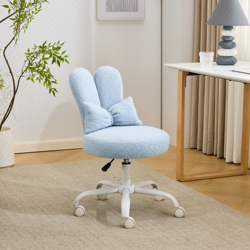 Adjustable Bow Teddy Fabric Bunny Ear Swivel Accent Chair Office Chair For Home Office Vanity N A
