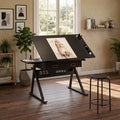 Adjustable Drawing Drafting Table Desk With 2 Drawers