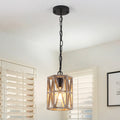 Farmhouse Wood Cage Adjustable 1 Light E26 Pendant Light 6.69 Wide