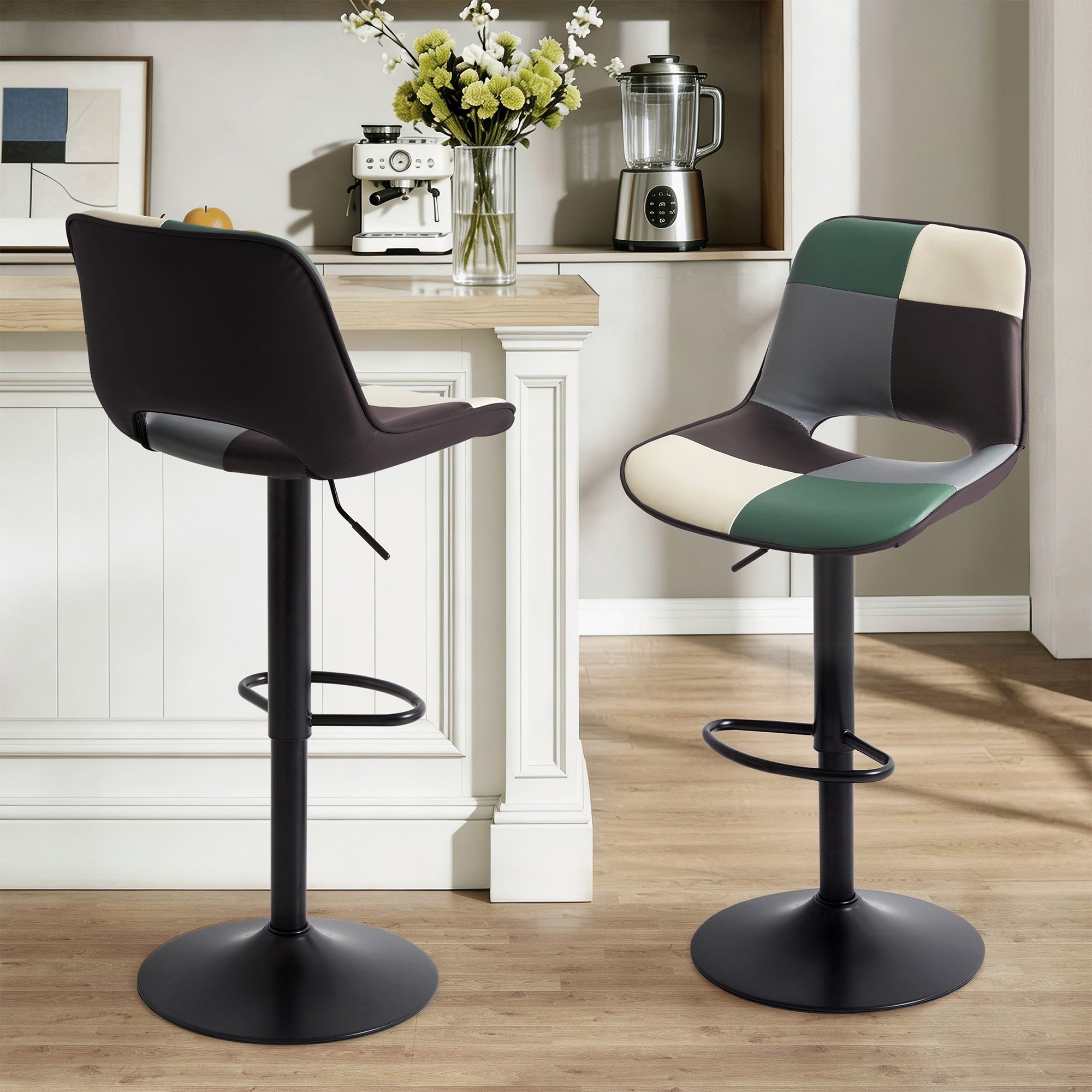 Adjustable Height Mordern Bar Stools Set Of 2 Tufted Upholstered Bar Chairs With Footrest