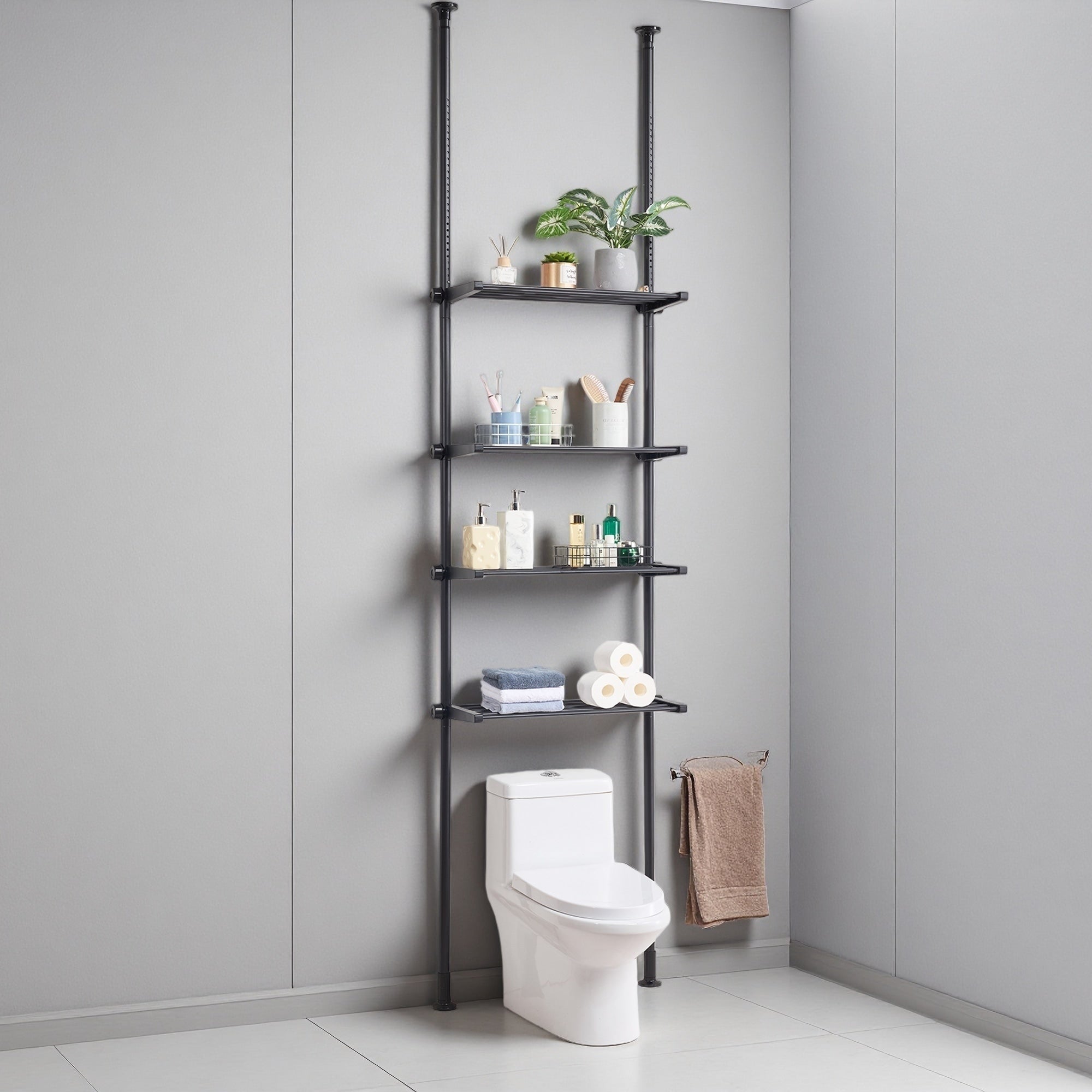 Adjustable Over The Toilet Storage Rack 4 Tier Bathroom Shelf Space Saver Organizer With Extendable Shelves