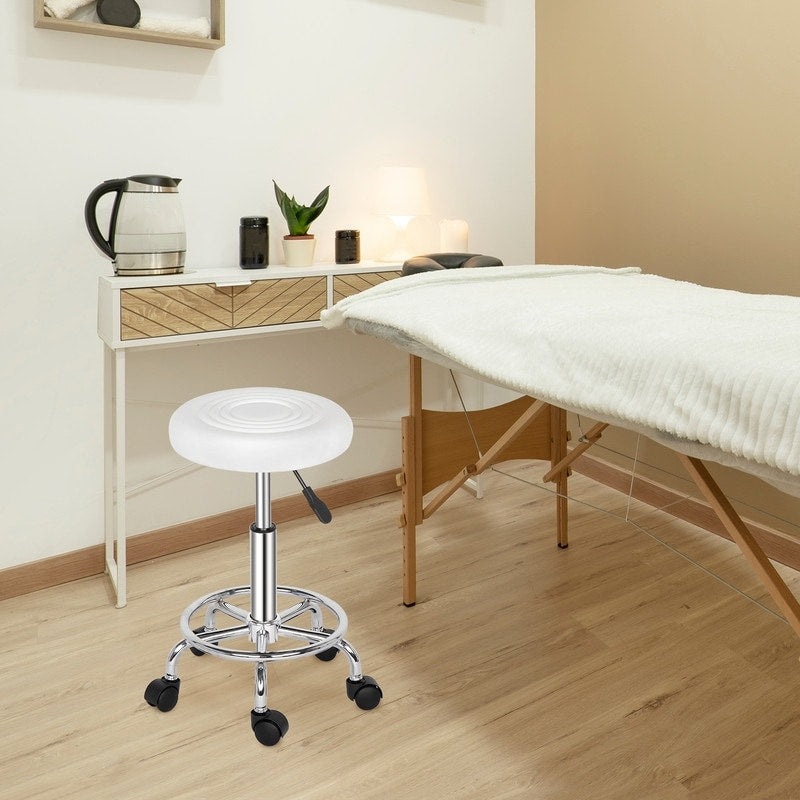 24 Round Stool With Lines Rotation Bar Stool White