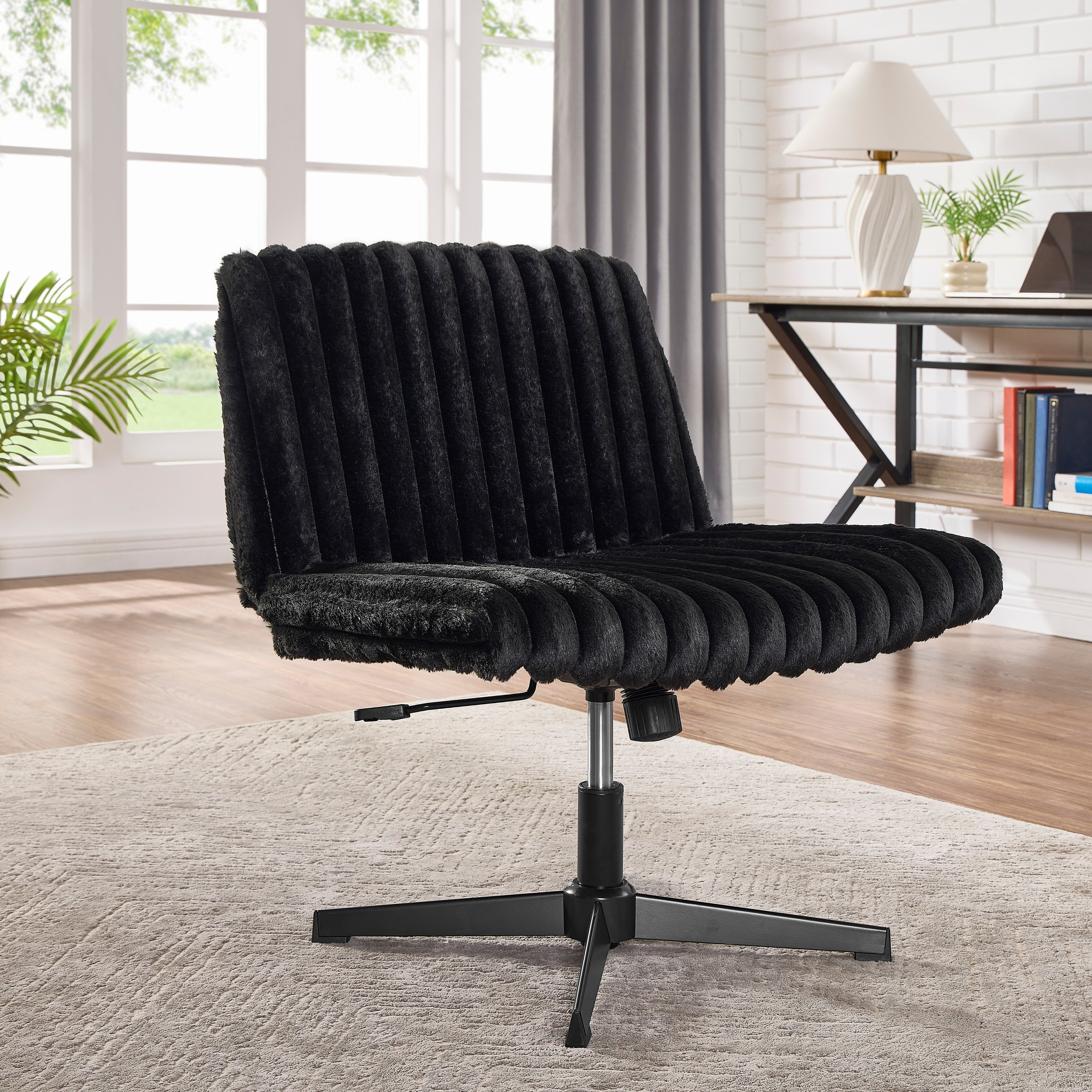 Adjustable Swivel Criss Cross Chair Wide Seat Office Chair Vanity Chair Black