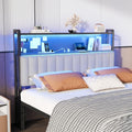 Adjustable Upholstered Headboard With 2 Tier Shelves With Charging Stations And Led Lights Modern Bed Headboard With Storage