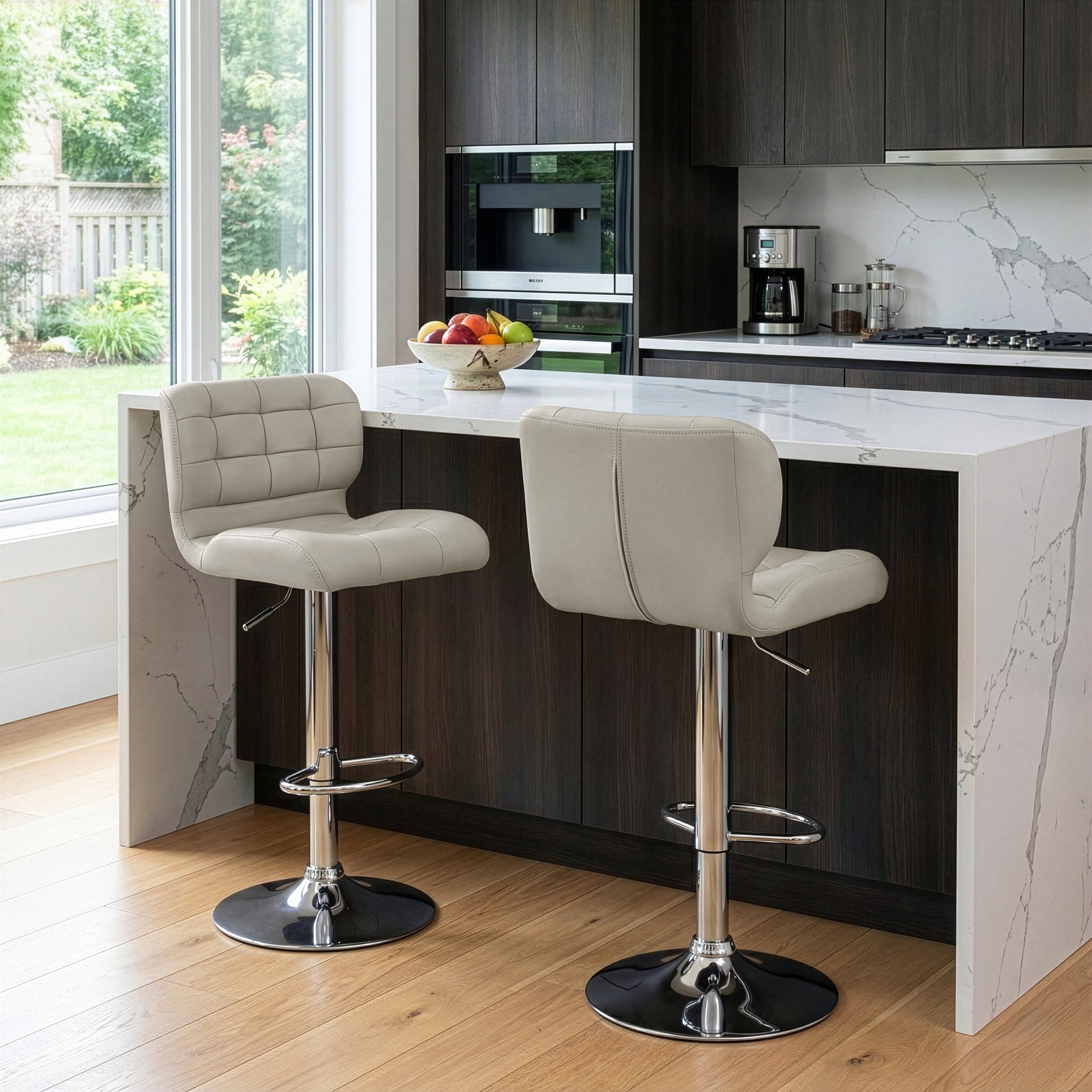 Adler Black Faux Leather And Metal Adjustable Height Bar Stool Set Of 2