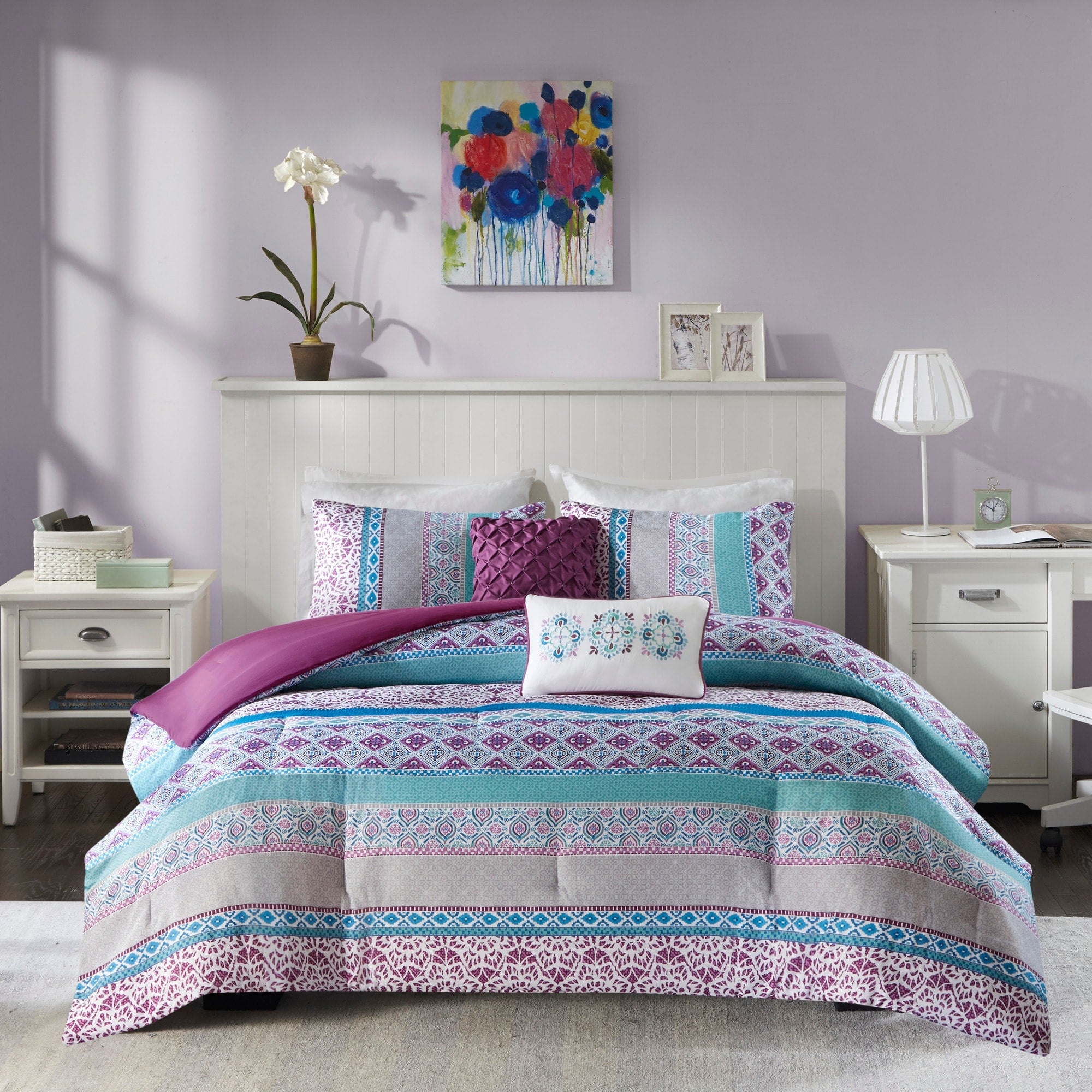 Intelligent Design Adley Purple Printed 5 Piece Comforter Set