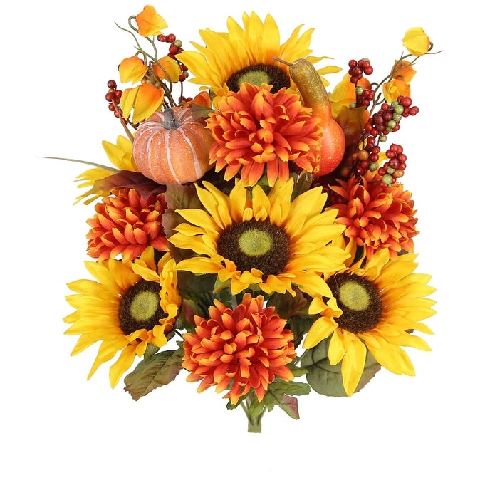 Admired By Nature Abn3B002 Gd Or 18 Stems Arrangement Artificial Sunflower Mixed Flowers Bush Gold Orange 20 Inch