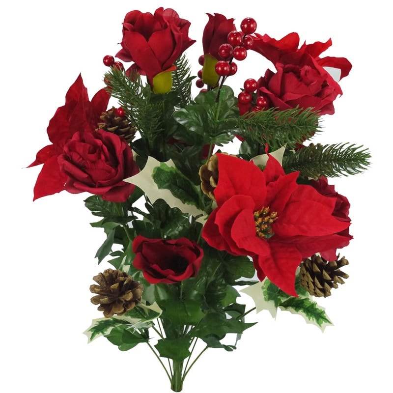 Artificial Winter Frost Seasonal Mixed Bush Holiday Red Abn4B008 Red