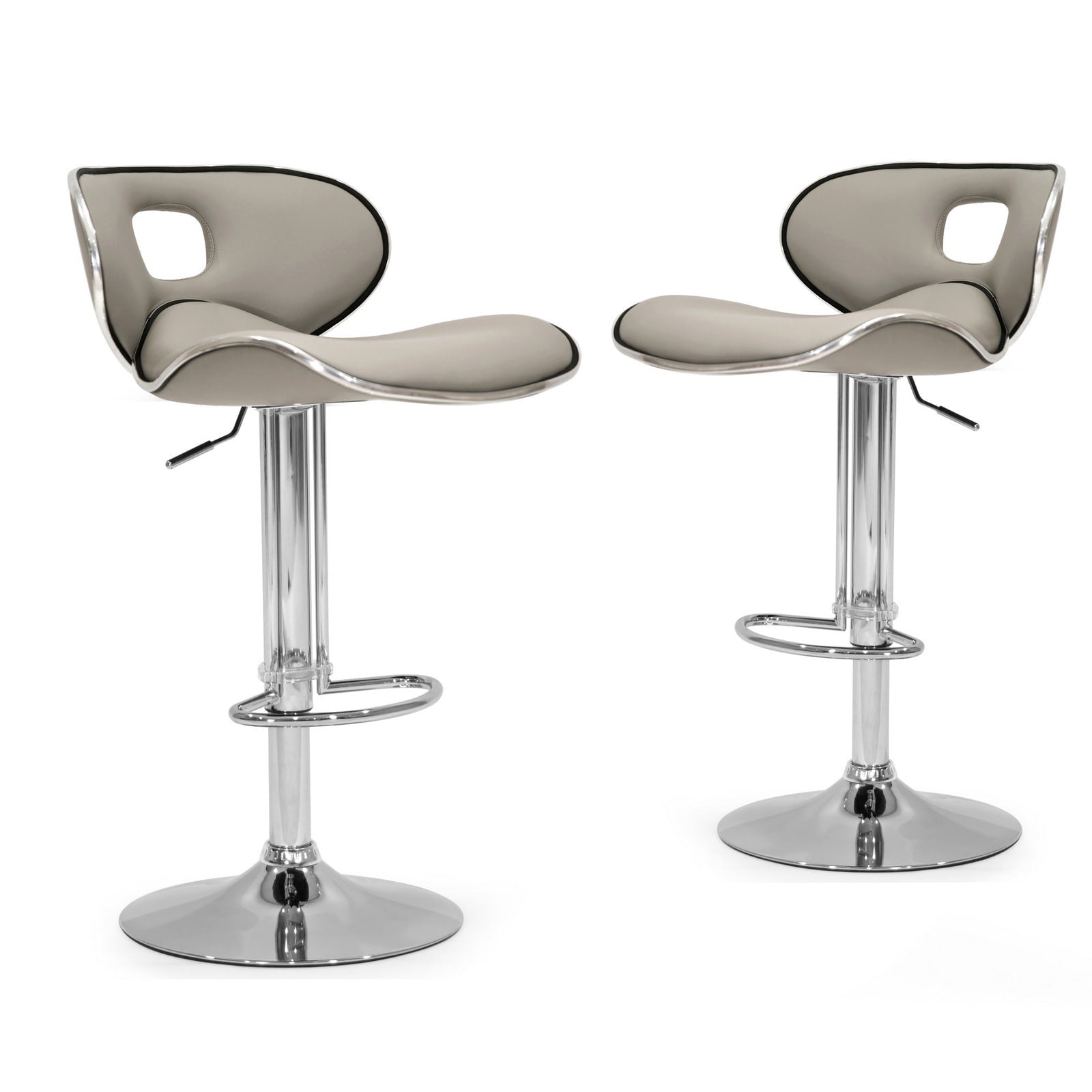 Adria White Black Grey Chrome Frame Adjustable Height Swivel Bar Stools With Faux Leather Seating Set Of 2